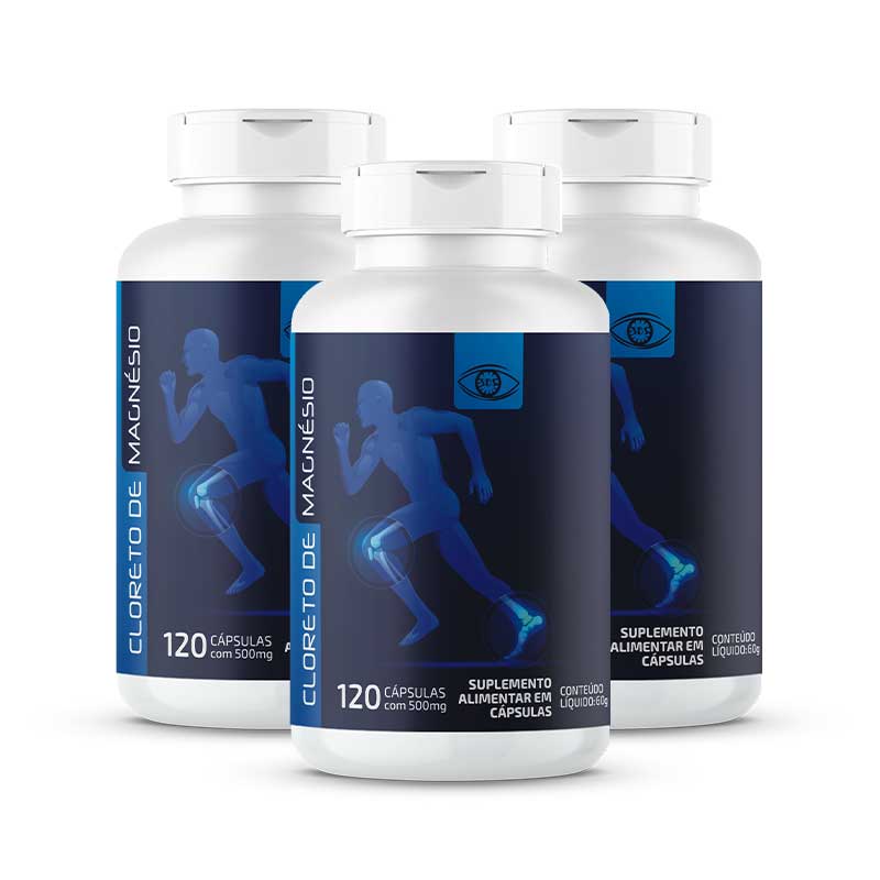 Cloreto de Magnésio 120 cápsulas de 500 mg compre 3 leve 5